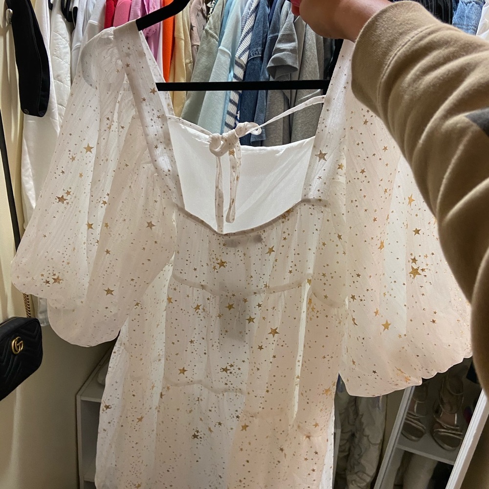 Nasty Gal White Mini Dress with Gold Star Print - Picture 5 of 8